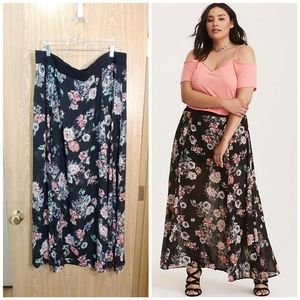 Torrid Pink and Black Pleated A-Line Maxi Skirt